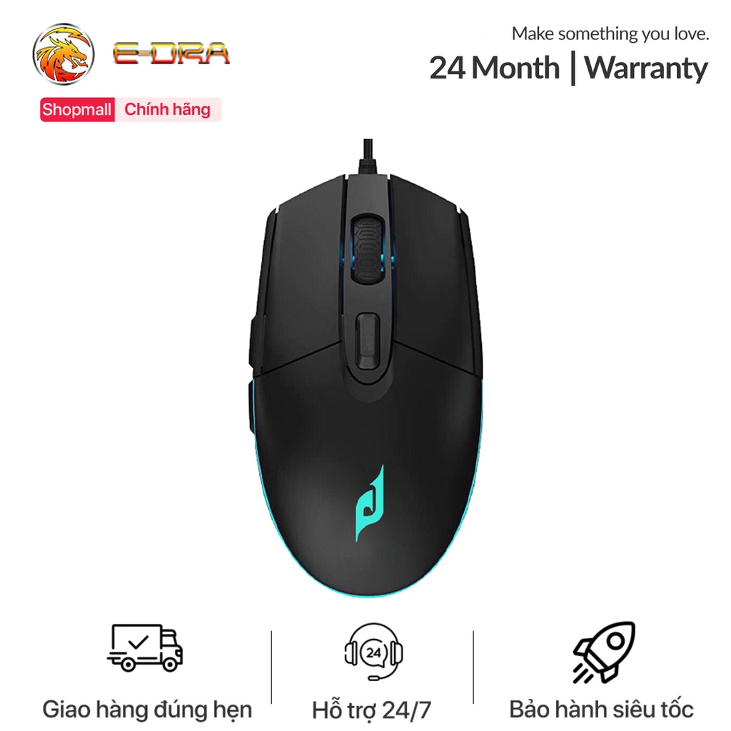 Chuột chơi game e-dra em6102 black - phiên bản 2022 - độ bền 10 triệu lượt bấm - chống nước - 3200 dpi - led rgb