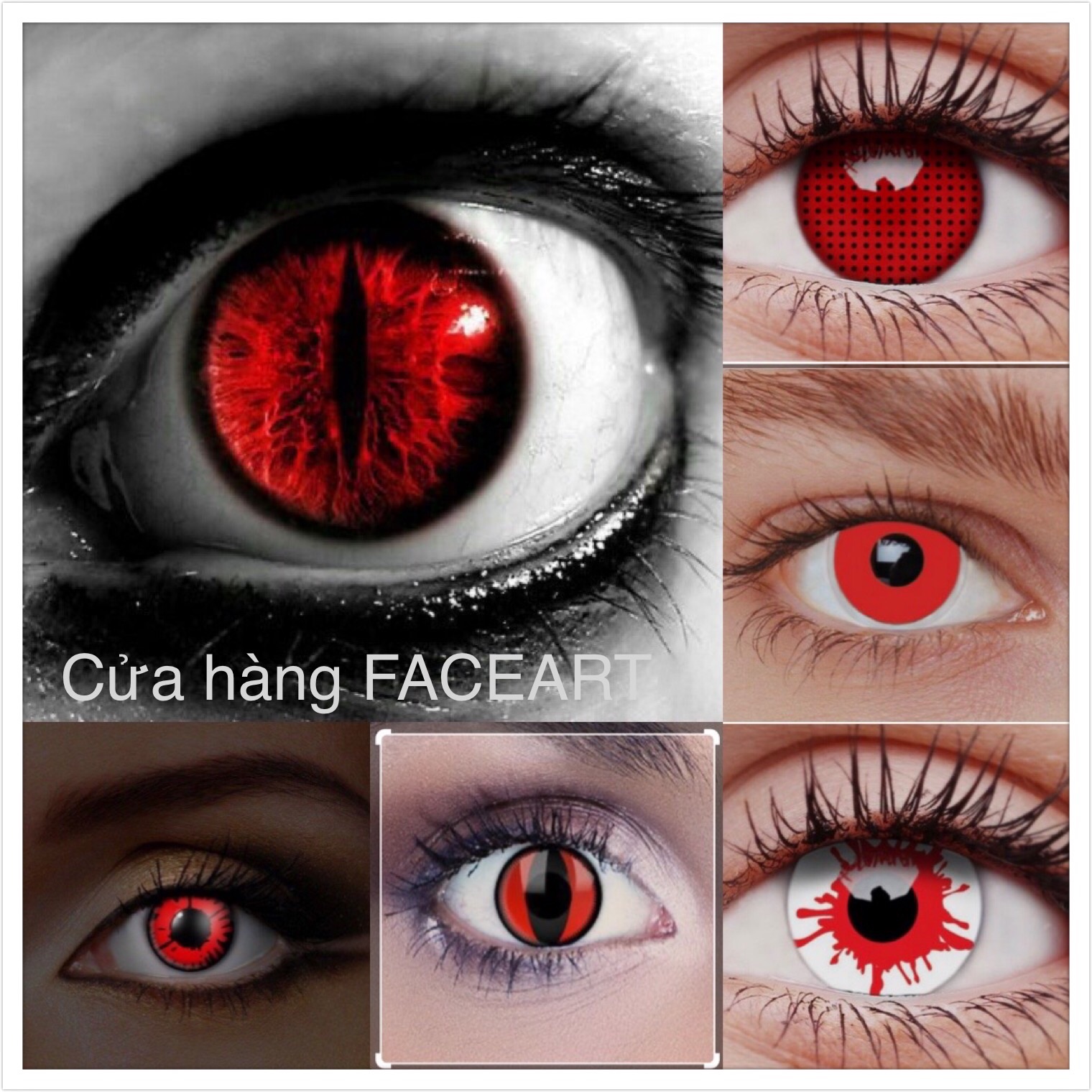 Vỉ 2 cái lens Cosplay Màu đỏ- Lens hoá trang đỏ - contact lens halloween - kính áp tròng đỏ - Đủ các mẫu lens đỏ