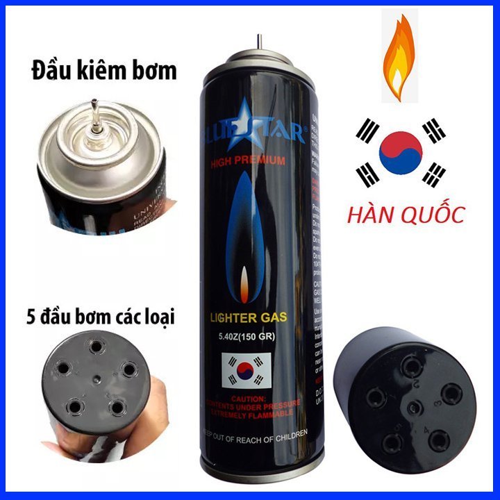 Bình bơm ga hột quẹt/ bật lửa 150g kèm 5 đầu bơm