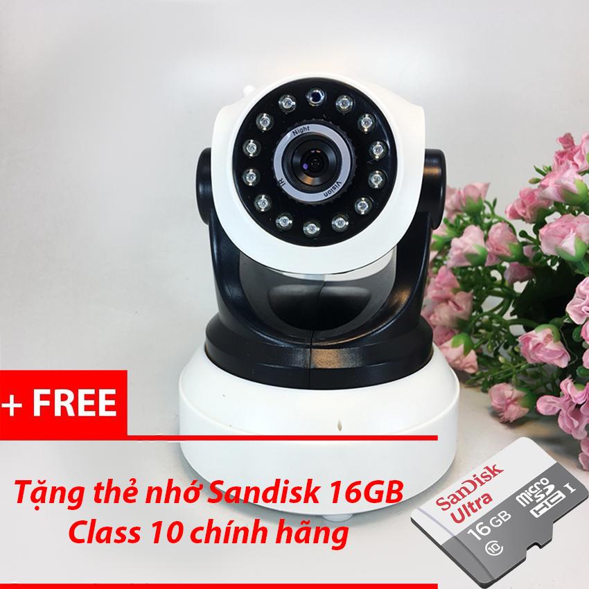 [Tặng thẻ sandisk 16gb] Camera wifi model 6205 dùng phần mềm CAMHI độ phân giải HD 720p quay 360 độ đàm thoại 2 chiều soi ban đêm cảnh báo chống trộm