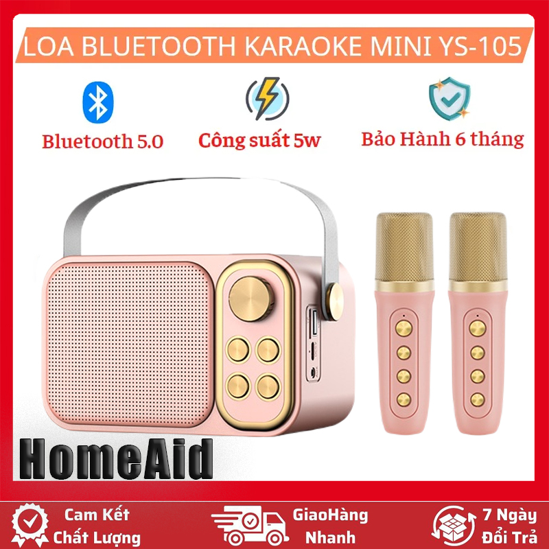 Loa Bluetooth Karaoke Mini YS 105 / 106 Siêu Hay, Kèm 2 Micro Mini, Chất Âm Hoàn Hảo, Mic Hút Âm, Nâng Tone, Chỉnh Vang