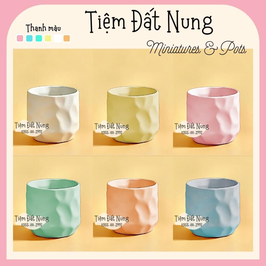 Chậu đất nung dáng mắt na màu pastel, chậu sứ sen đá, tiemdatnung, gốm sứ bát tràng