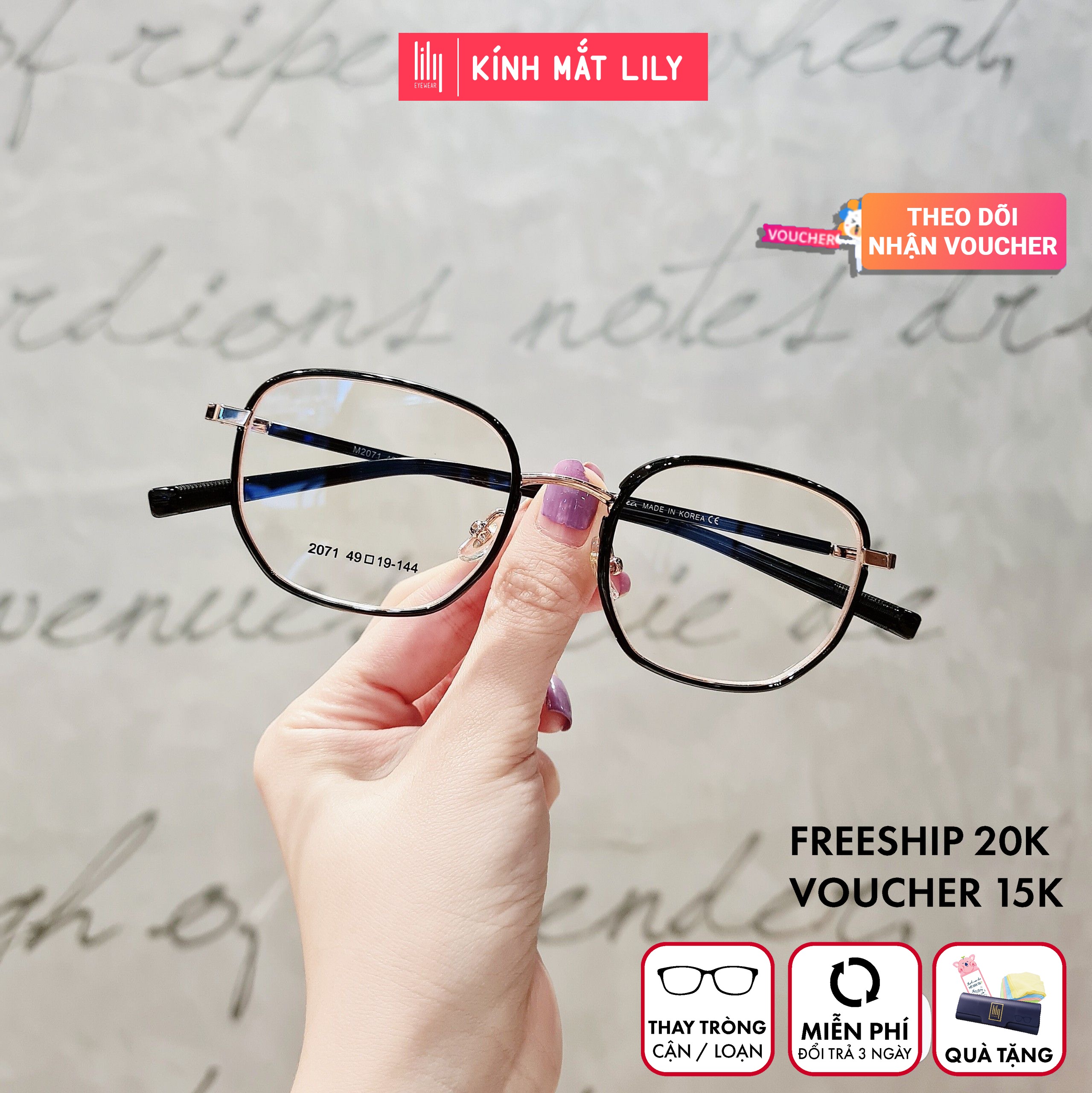 Gọng kính kim loại nữ mắt tròn Lilyeyewear 2071 nhẹ nhàng thanh mảnh, giúp người đeo thoải mái, phù hợp với nhiều khuôn mặt , gọng kính có nhiều màu, một size kèm quà