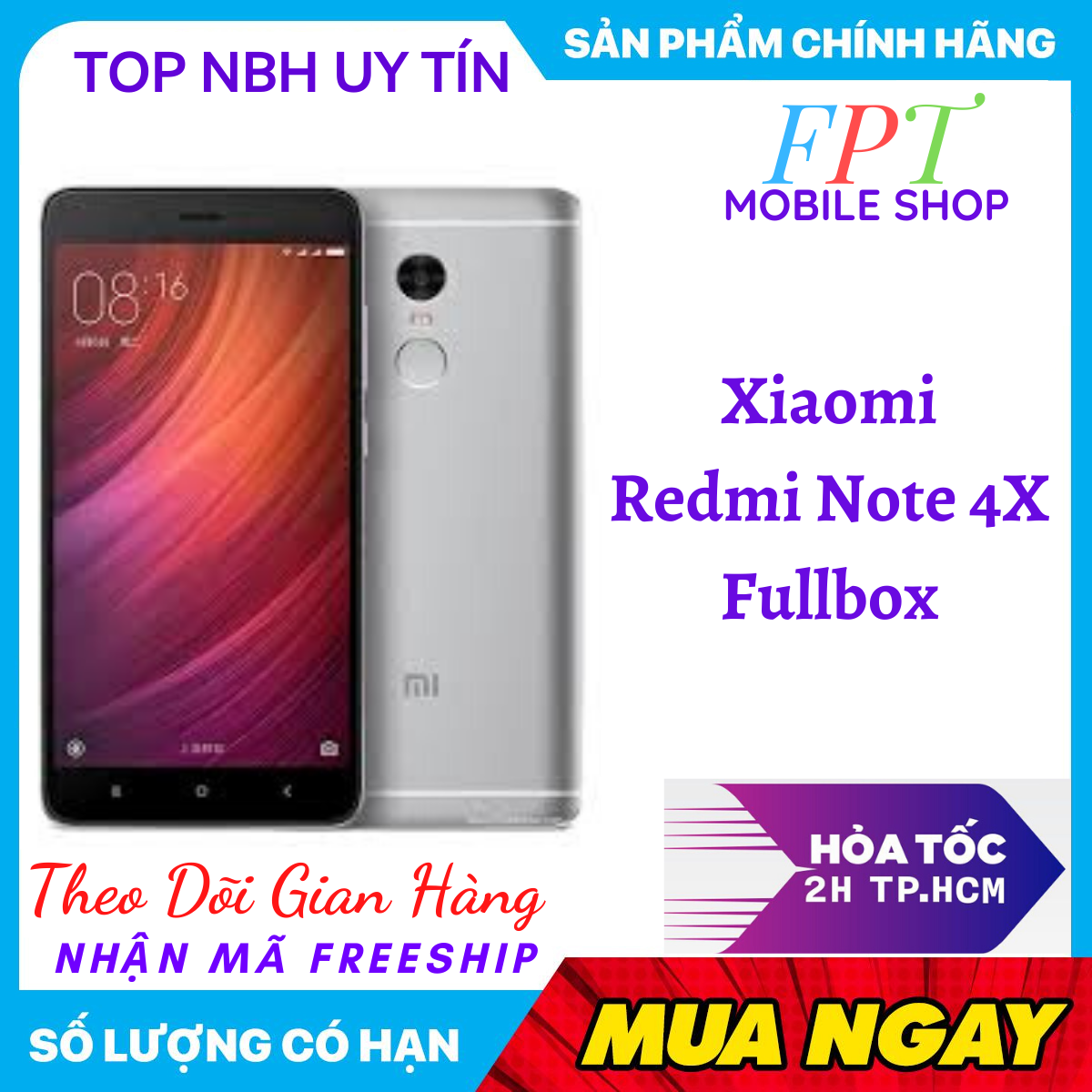 [HCM]Điện Thoại XIAOMI REDMI NOTE 4X 2 Sim có Tiếng Việt Fullbox Màn hình IPS LCD  5.5  Full HD Android 6.0 -Dung lượng pin: 4100 mAh bao đổi 7 ngày tận nhà miễn phí