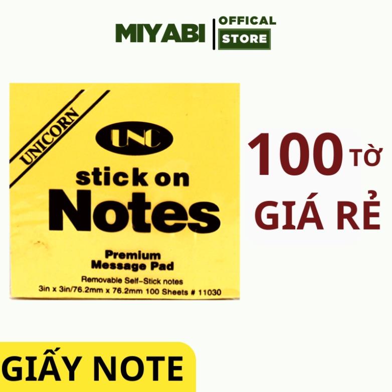Giấy note ghi chú unc - giấy note đánh dấu trang - giấy nhớ set 100 tờ màu vàng - miyabi store