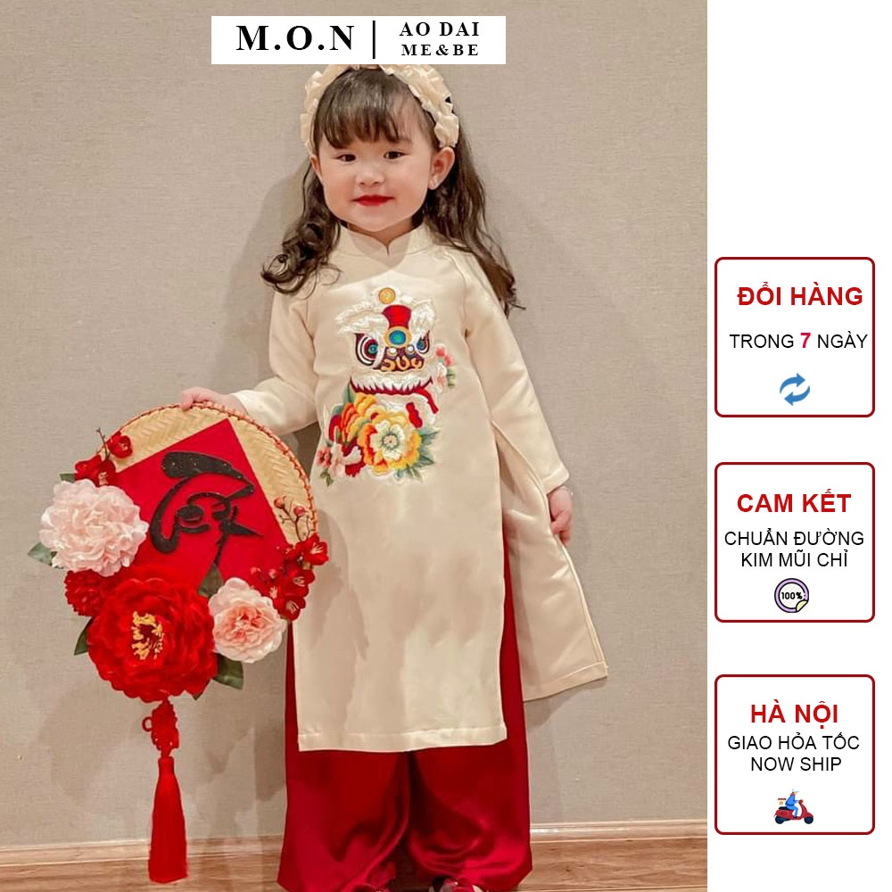Áo dài thêu lân hoa bé gái cao cấp