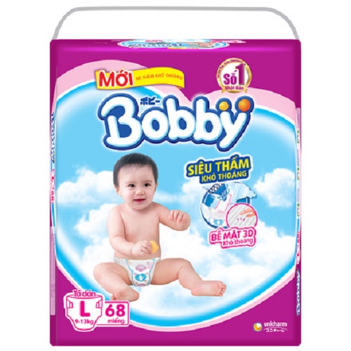 Tã dán bobby l68 miếng rãnh thấm kim cương