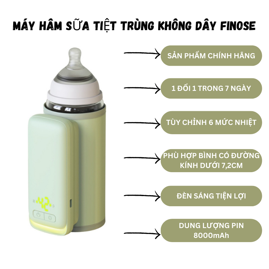 Máy hâm sữa mini không dây, máy ủ sữa cầm tay, hâm nóng sữa cho bé thông minh, tự động ngắt