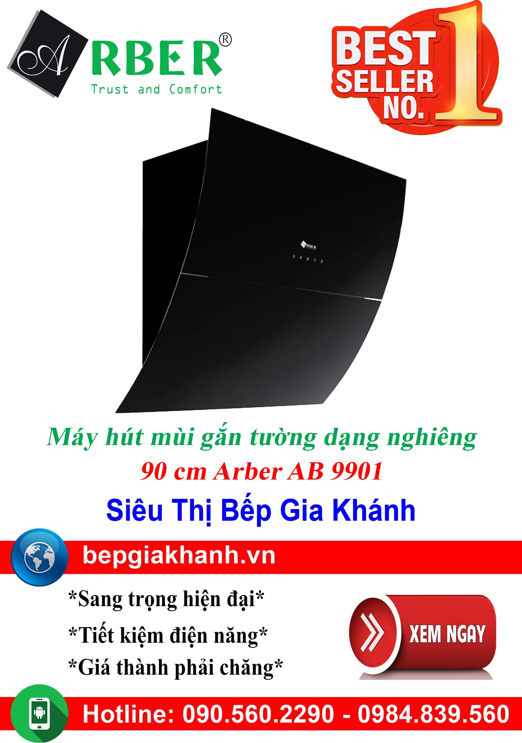 [HCM]Máy hút mùi dạng nghiêng 90cm Arber AB 9901, máy hút mùi nhà bếp, máy hút mùi bếp, máy hút mùi kính cong, máy hút mùi canzy, máy hút mùi mini, máy hút mùi âm trần, máy hút mùi electrolux, may hut mui