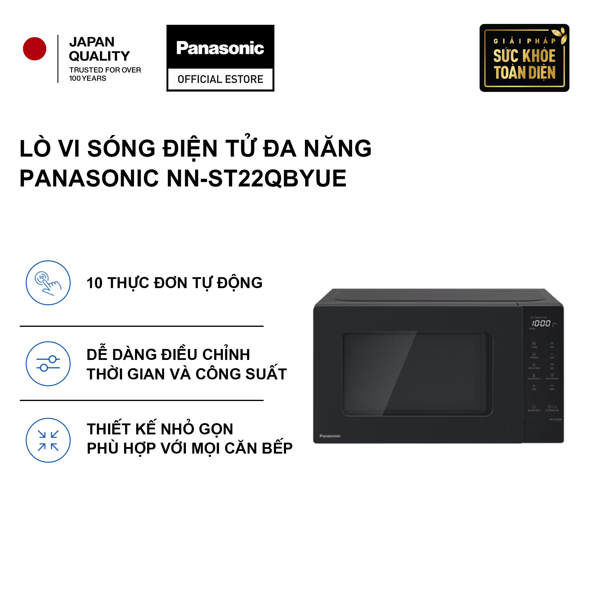 [Genuine] Panasonic Nn-St22Qbyue Multi-Function Electronic Microwave Oven, 20L Capacity and 10 Automatic Menus
