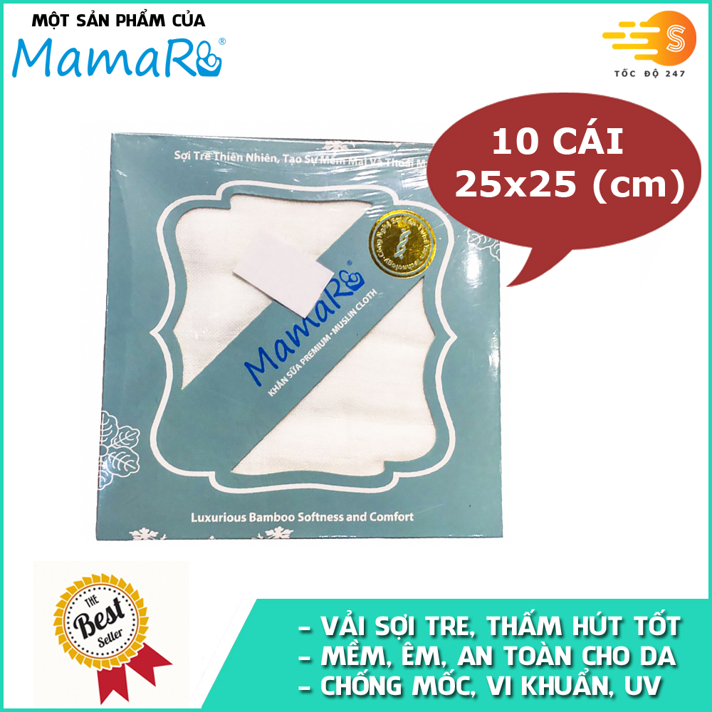Bộ 10 cái khăn sữa vải sợi tre cho bé 25x25 Mamaru MA-KS25X25 - Diệt khuẩn