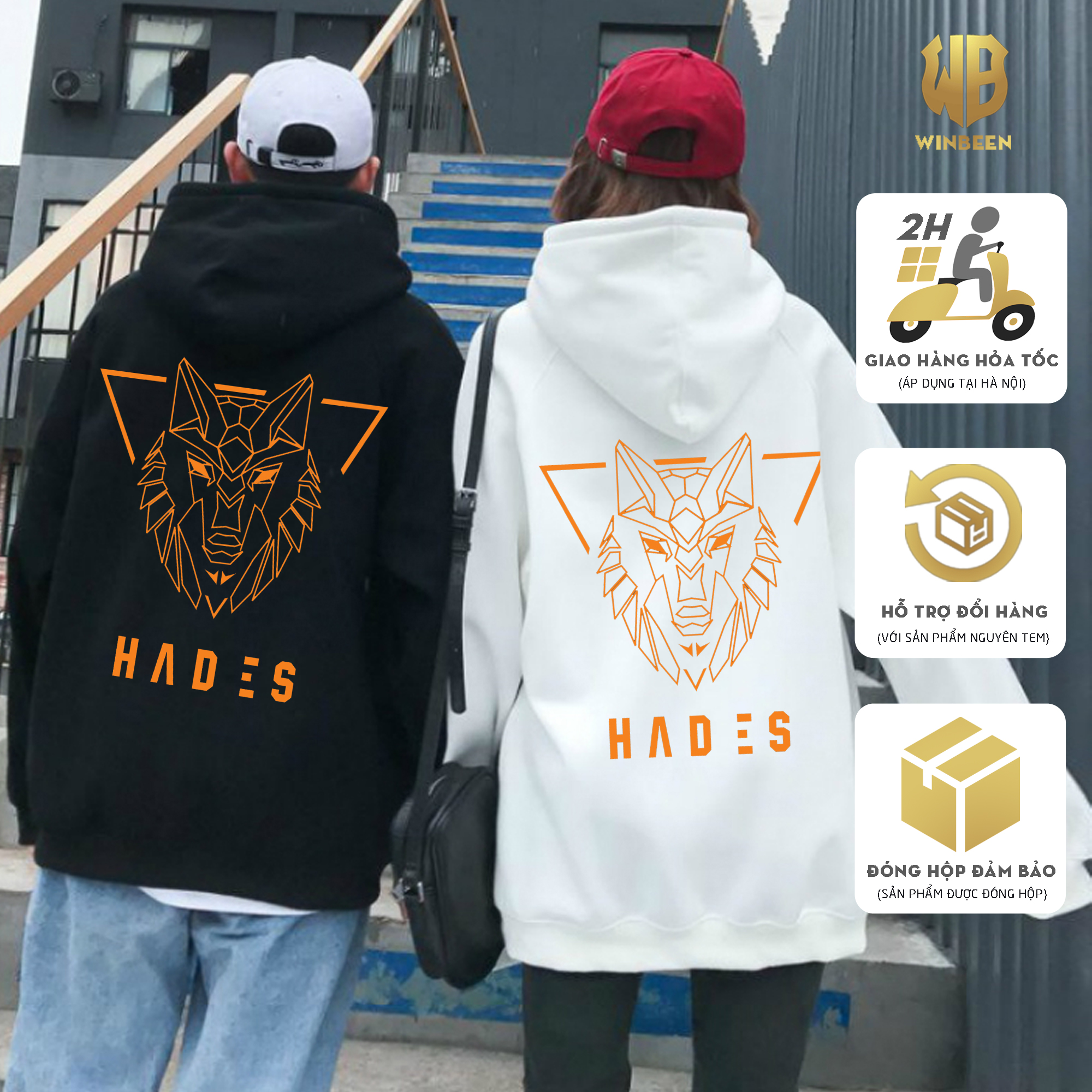 Áo hoodie form rộng WinBeen áo khoác hoodie nam đen vải dày có big size