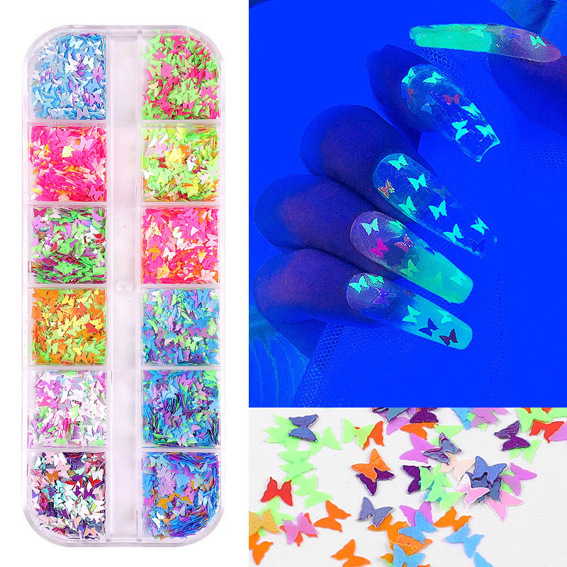 Khay bướm neon dạ quang trang trí móng