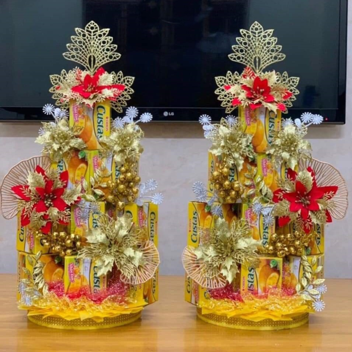 Set phụ kiện hoa trang trí tháp bánh,tháp nước ngọt, trang trí quà tết, oản trang trí tết, tặng kèm thanh keo dán