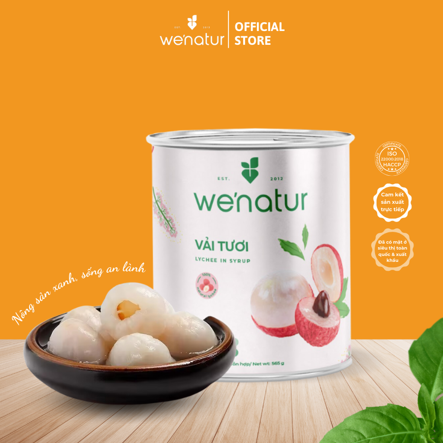 Vải Thiều Tươi Ngâm Nước Đường Đóng Lon we'natur 565g