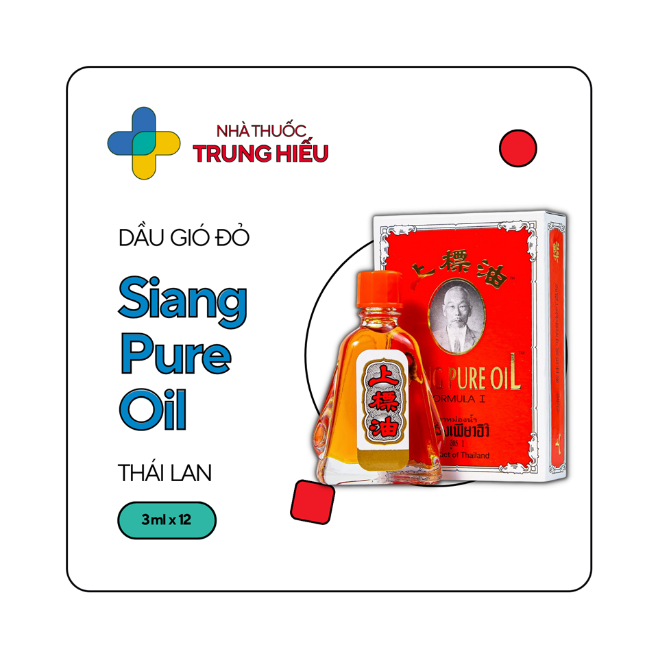 Lốc 12 chai x 3 - 7ml Dầu Gió Đỏ Ông Già Thái Lan - Siang Pure Oil