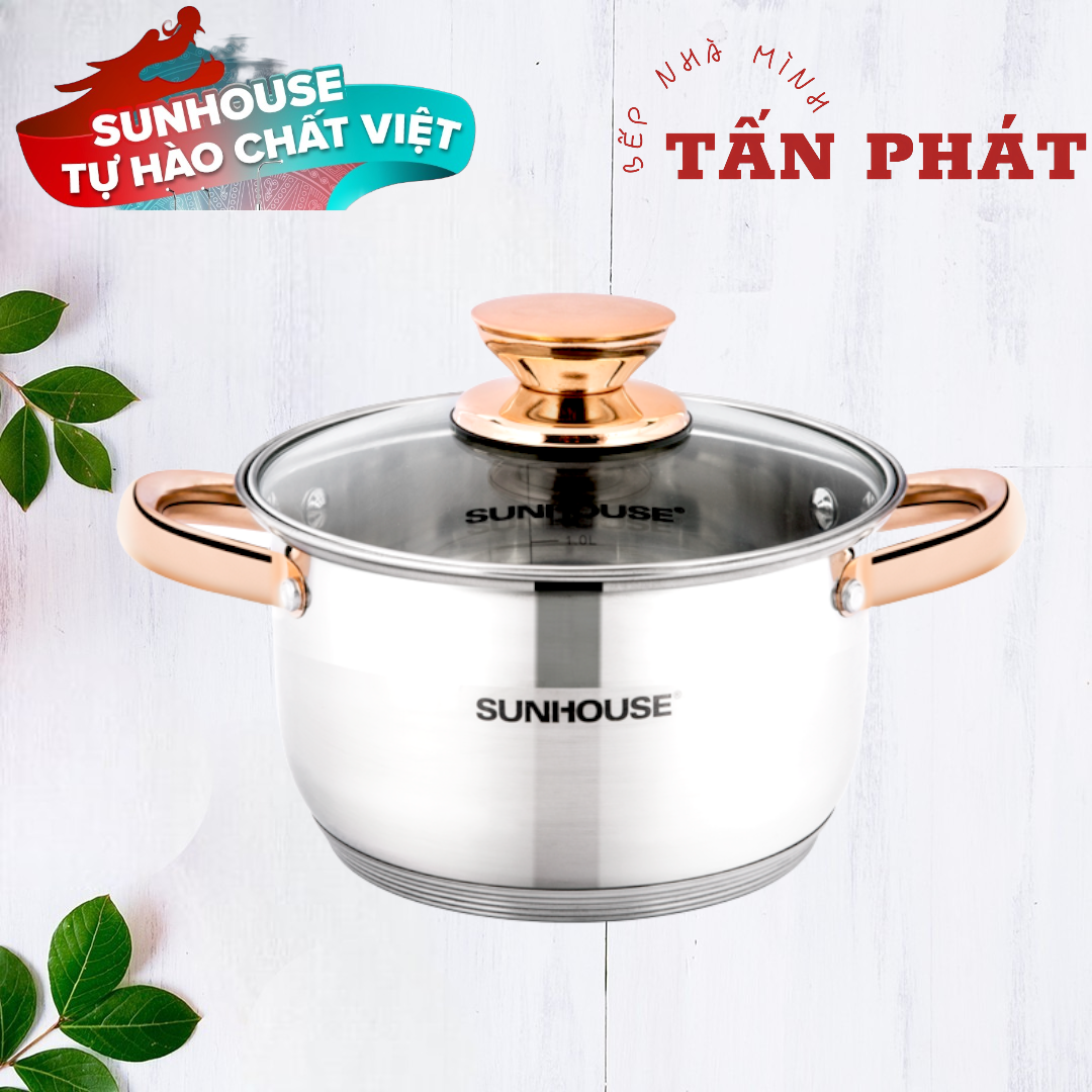[HCM]Nồi inox 5 đáy sunhouse 16 20 24cm (QUAI NÚM VÀNG)