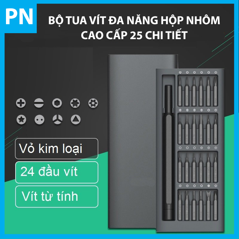 Tua vít đa năng 25 chi tiết hộp nhôm | Dụng cụ sửa chữa điện thoại, máy tính, laptop