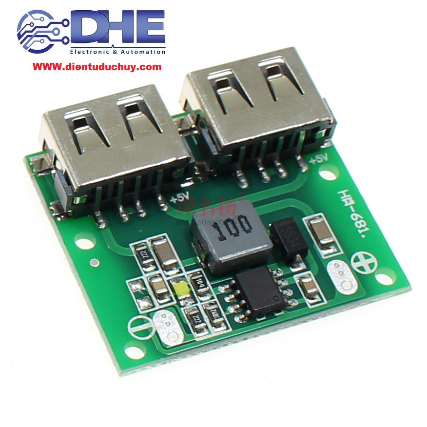 Mạch hạ áp 5v - 3a, đầu ra 2 cổng usb, điện áp vào rộng từ 6-24v