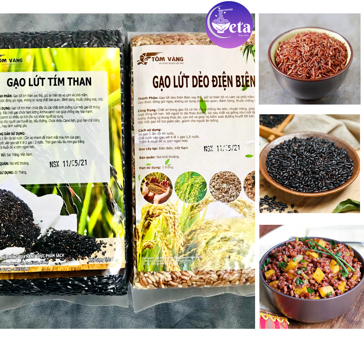 Combo Lứt dẻo, Gạo lứt đỏ và lức tím than Tôm Vàng
