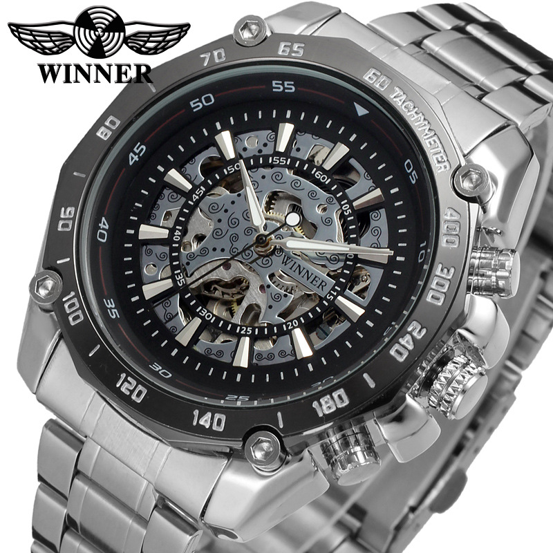 Đồng hồ cơ lộ máy Winner TM427 dây thép không gỉ