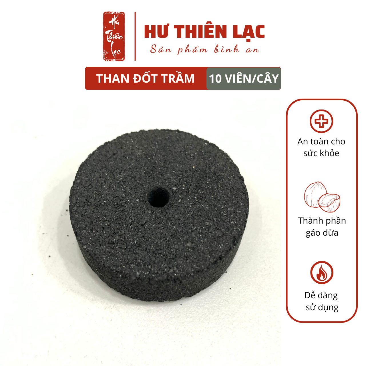 Than đốt Trầm Hương - 10 viên/cây - Không khói, không mùi