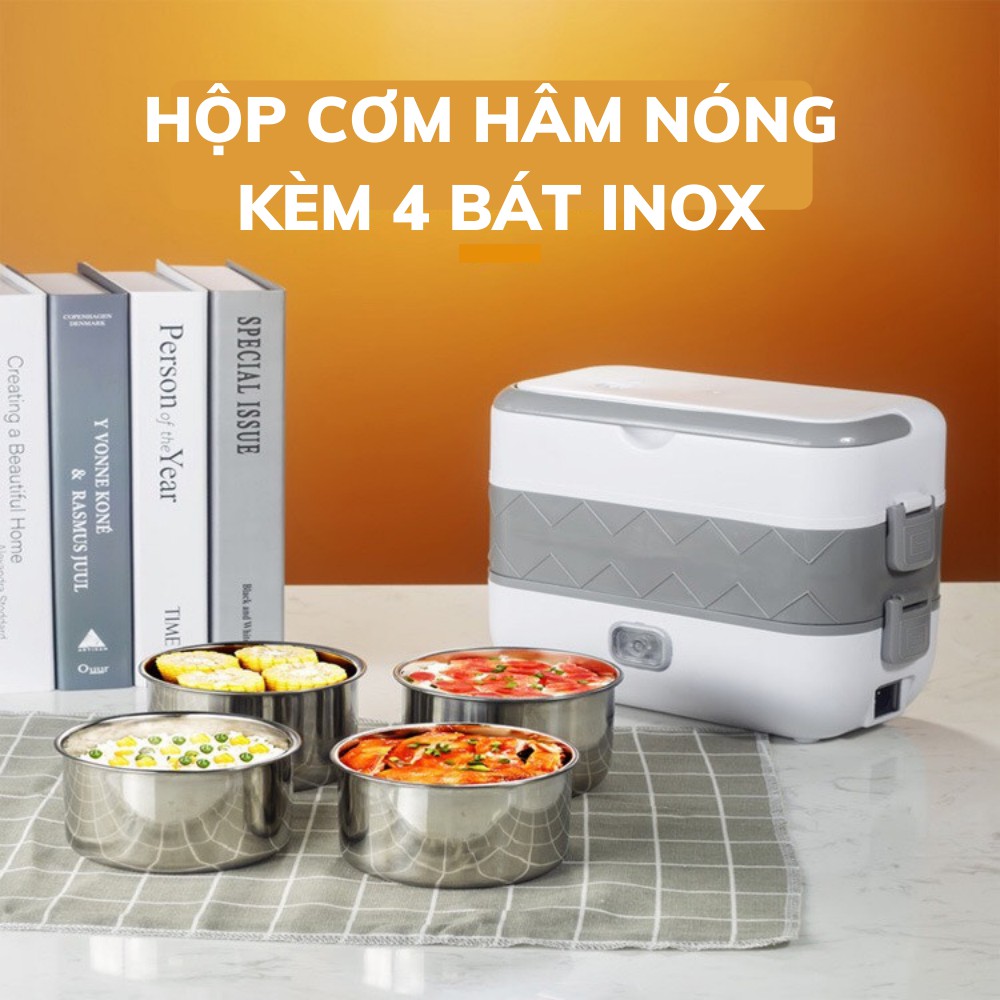 Hộp Cơm Cắm Điện - Hộp Cơm Giữ Nhiệt Văn Phòng - 2 Tầng 4 Bát Inox Có Chức Năng Giữ Nhiệt, Hâm Nóng Và Nấu Chín Thức Ăn Tiện Lợi