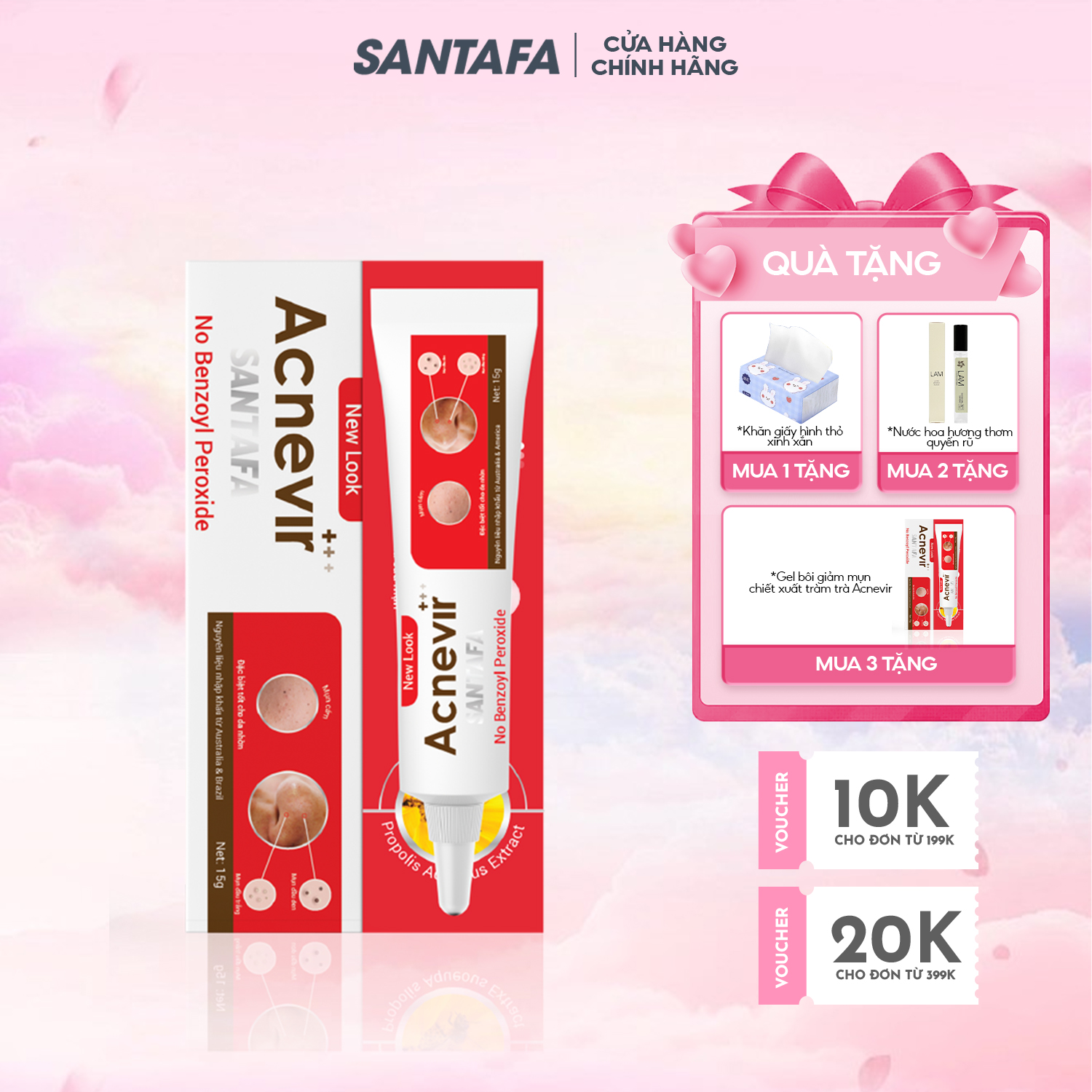 Kem Giảm Mụn Đầu Đen, Mụn Đầu Trắng, Mụn Cám, Mụn Ẩn Acnevir Santafa - Tuýp 15gr