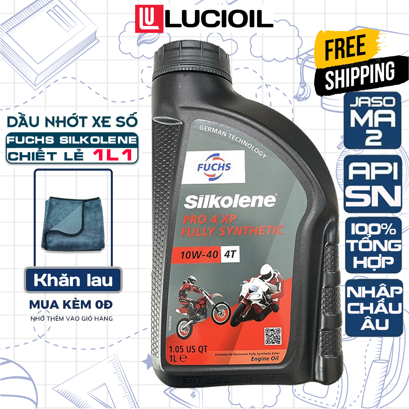 Nhớt Fuchs Silkolene Pro 4 10W40 (1,1 Lít), Nhớt Xe MáyTổng Hợp 100% Nhập Châu Âu, Giúp Xe Chạy Êm