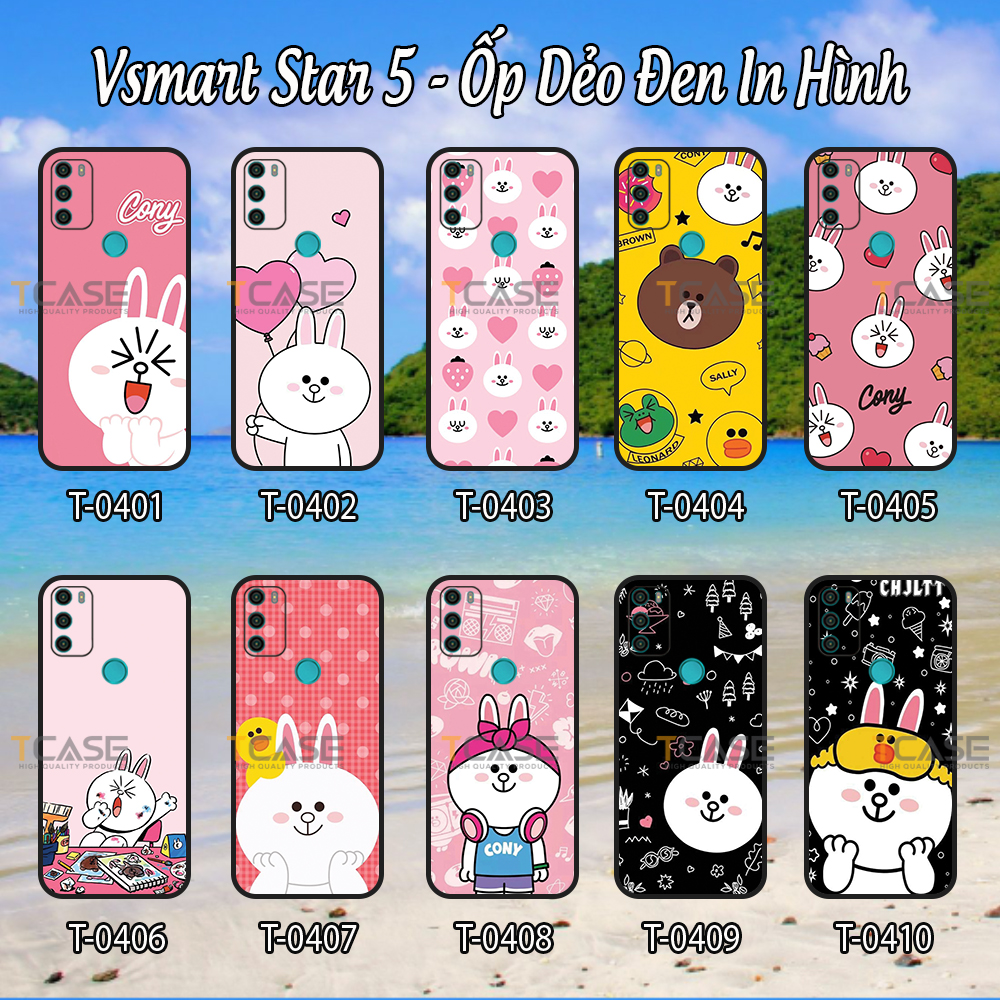 Ốp lưng Vsmart Star 5 - Ốp dẻo đen in hình Thỏ cute