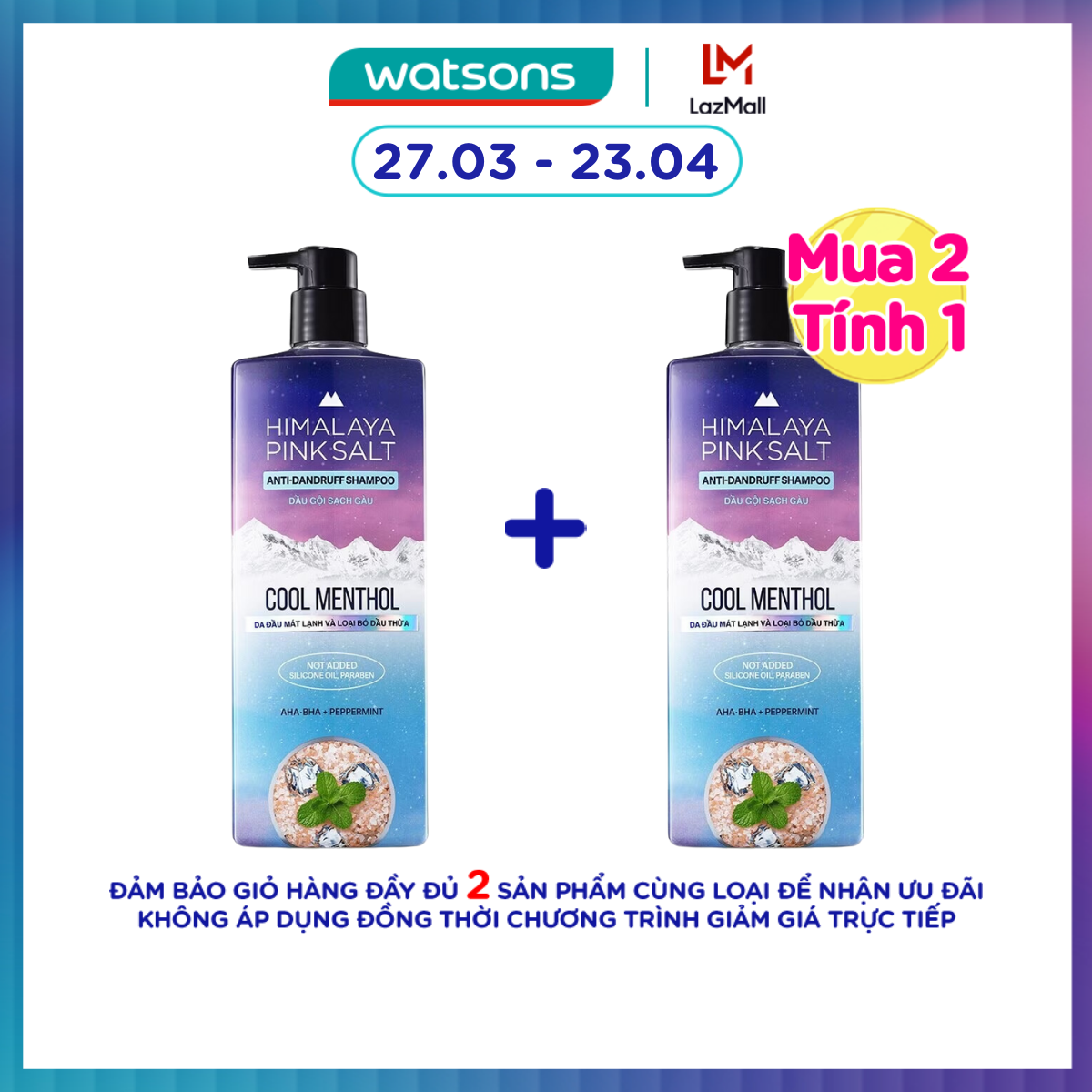 [MUA 2 TÍNH 1] Dầu Gội Sạch Gàu Muối Hồng Himalaya Mát Lạnh Bạc Hà Cool Menthol 650ml