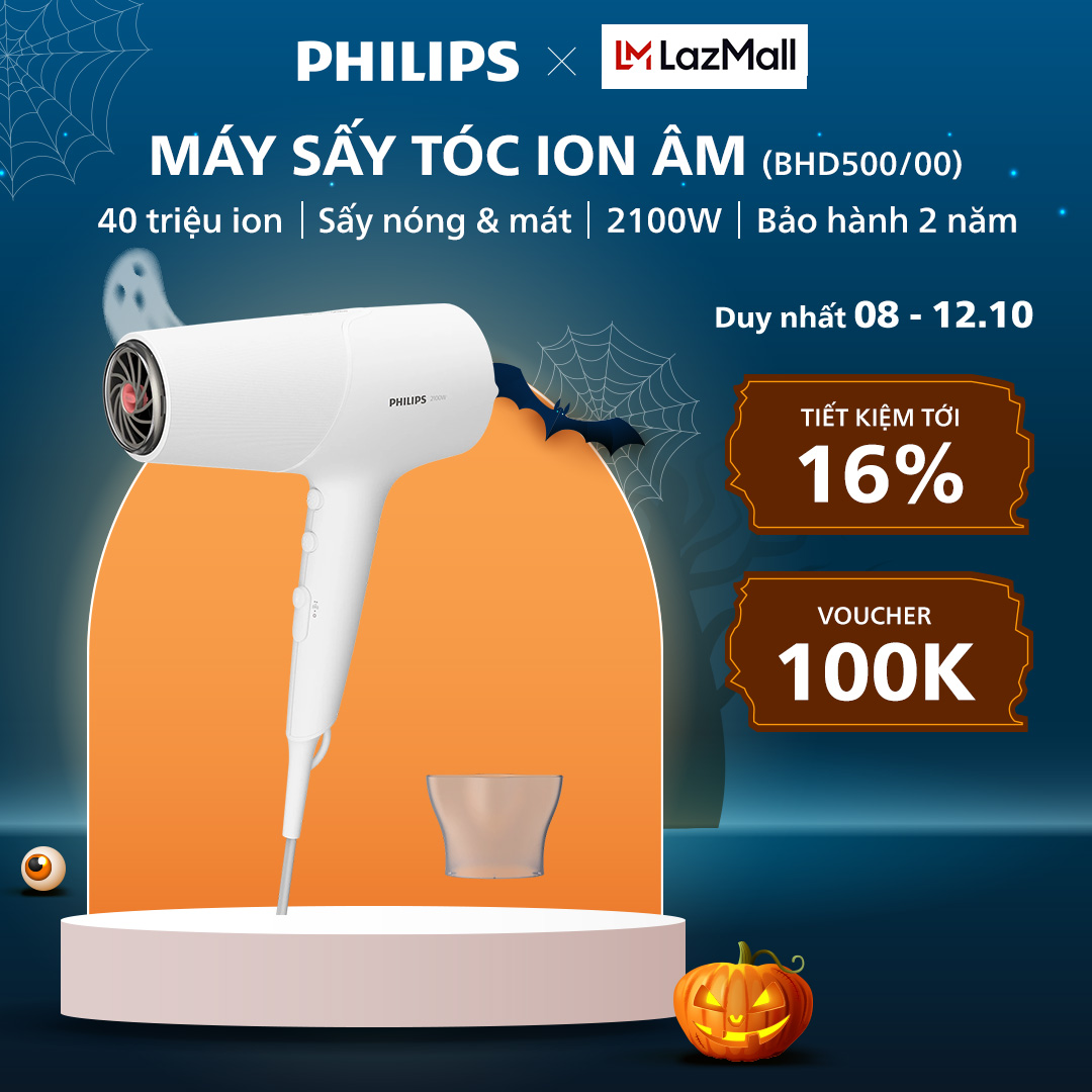 Máy Sấy Tóc PHILIPS BHD500/00, Công Suất 2100 W, Cung Cấp ION Chăm Sóc Tóc, Bảo Hành 24 Tháng