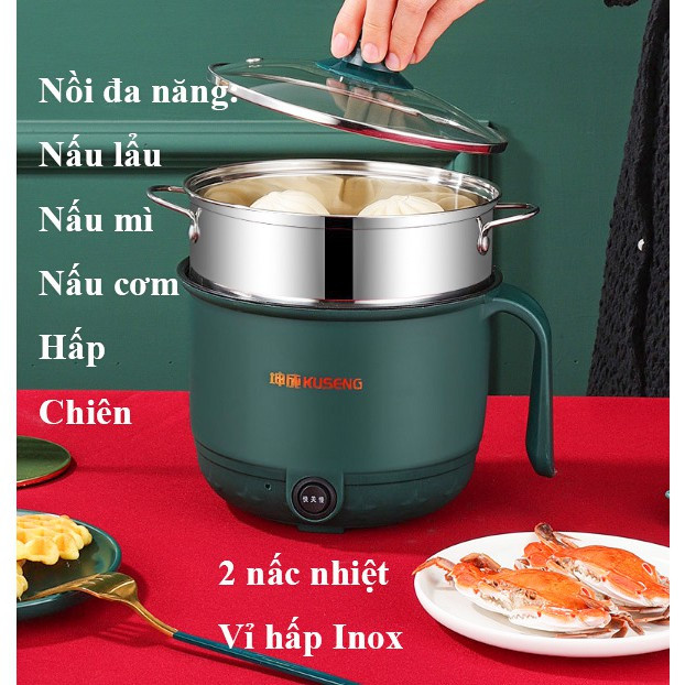 Nồi điện đa năng cao cấp, nồi lẩu điện mini nồi cơm điện mini đa năng, ca nấu mì chống dính 1.8l