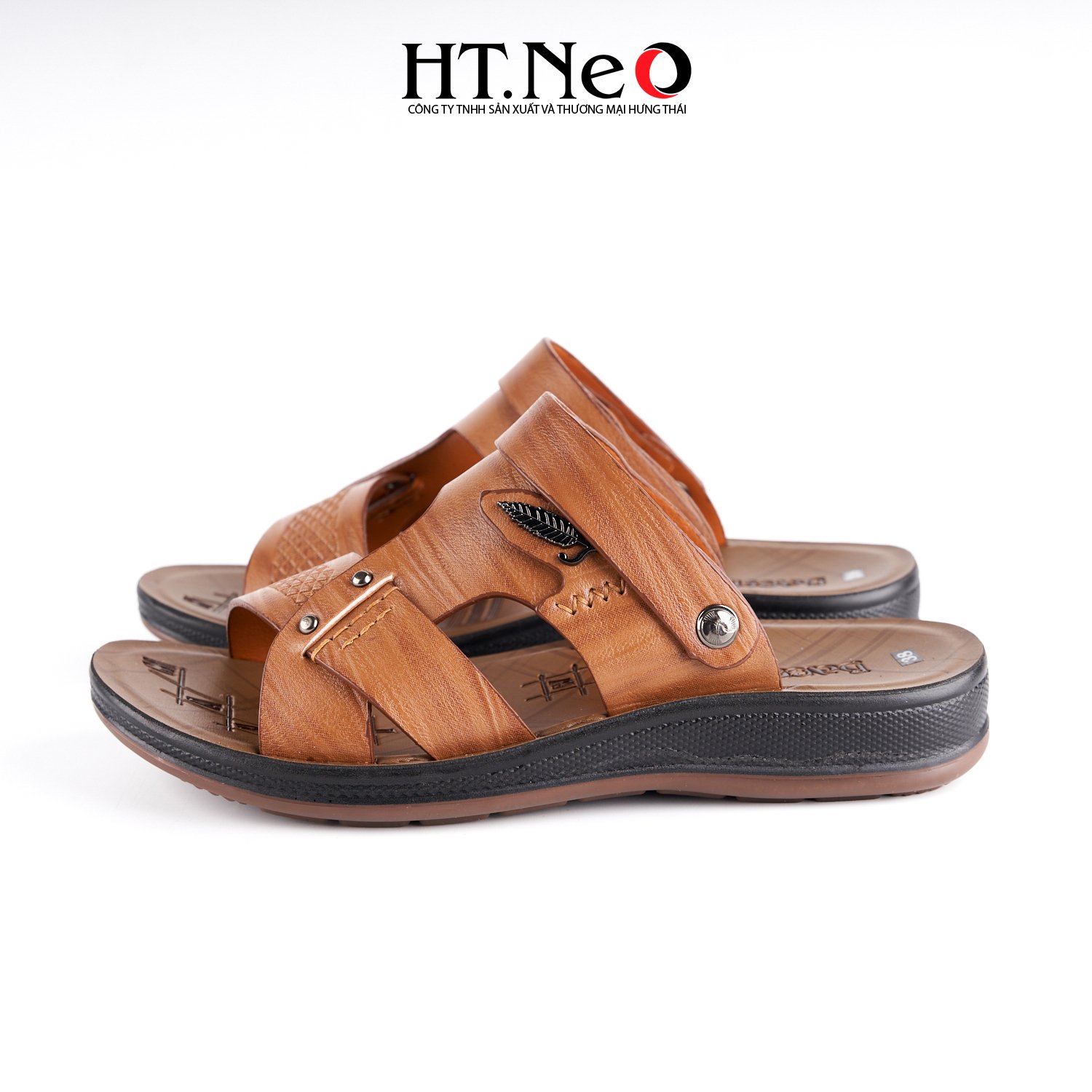 Sandal nam HT.NEO 100% da bò mềm mại, đế cao su nguyên khối