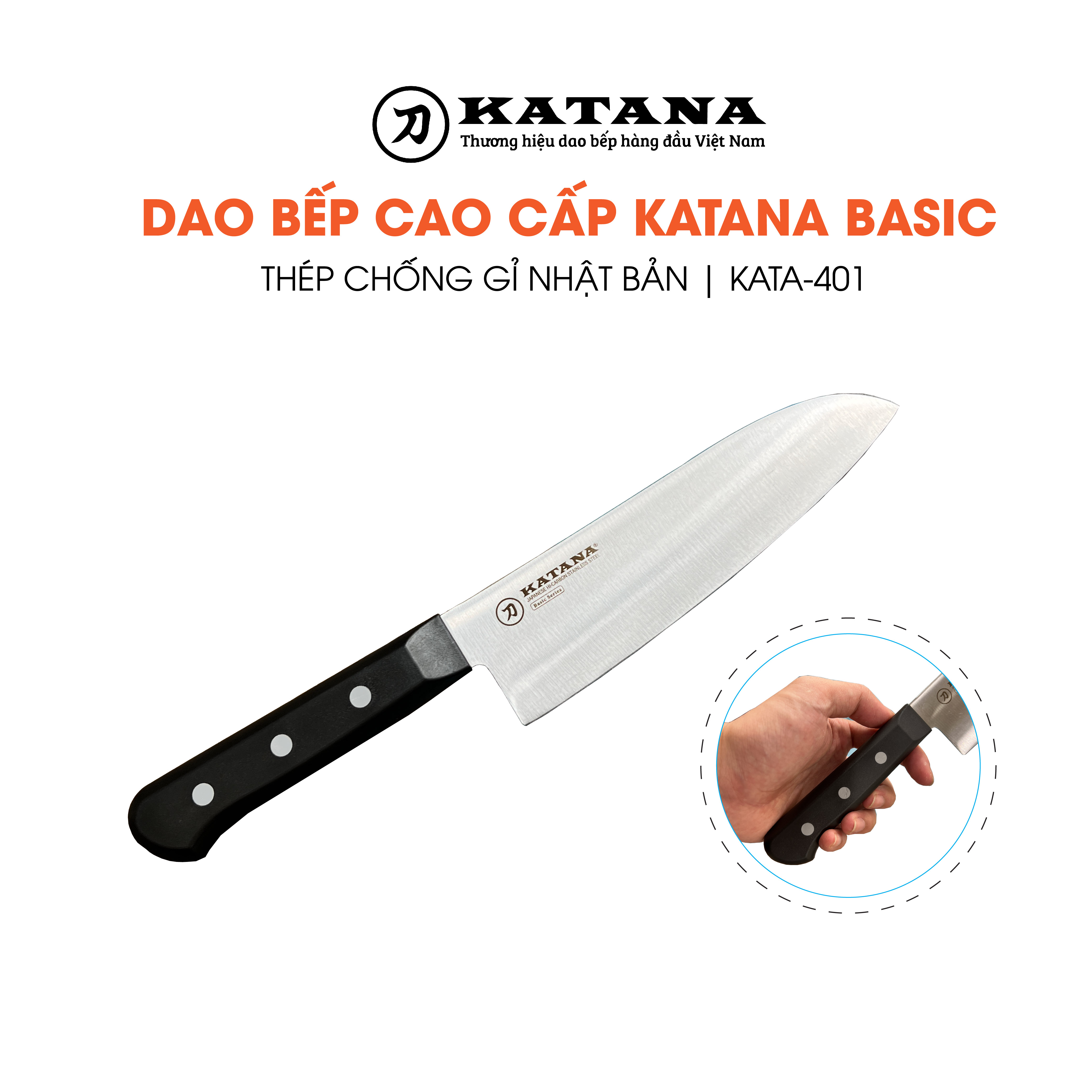 Dao bếp cao cấp katana basic santoku - dao thái đa năng kata401