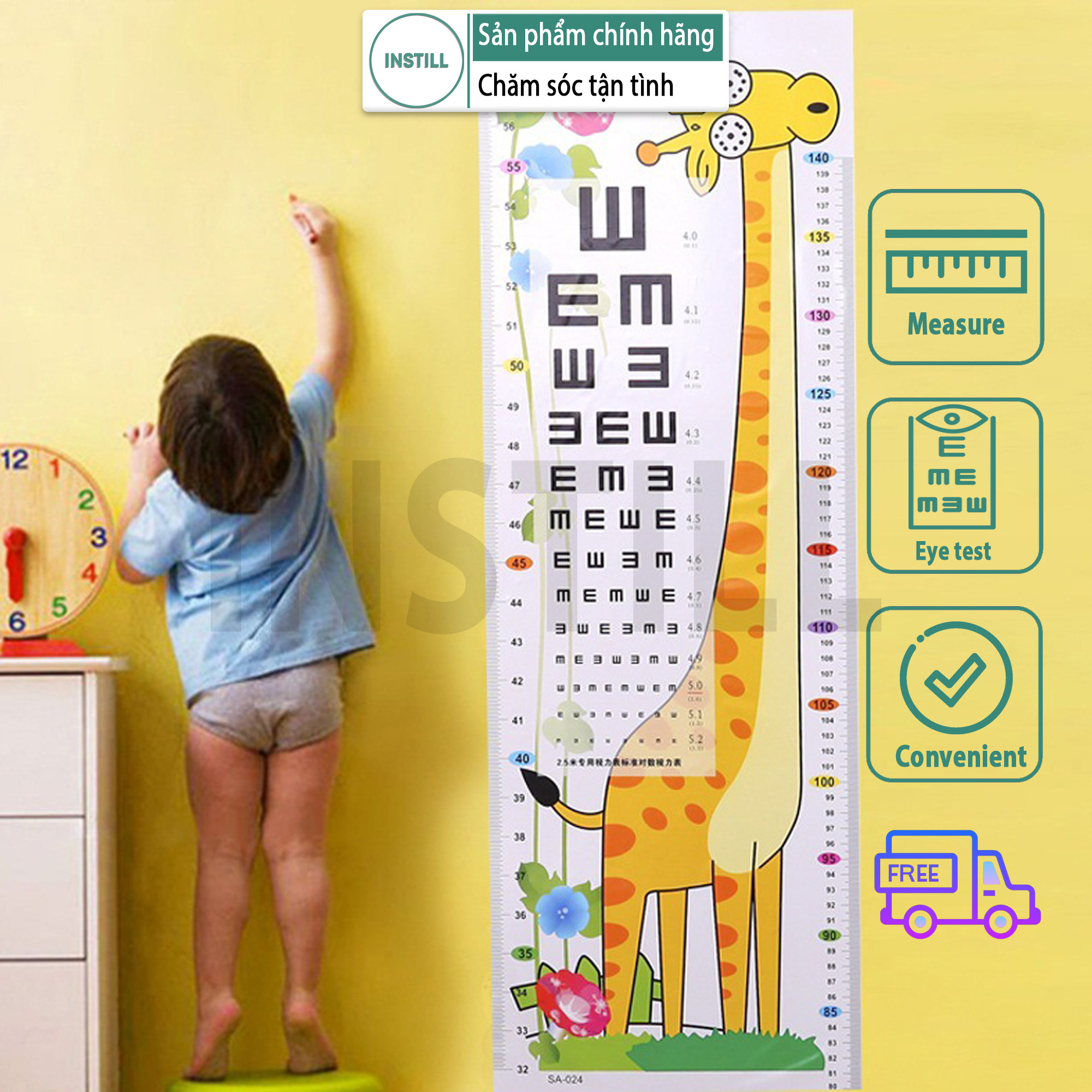 Thước, decal dán tường hươu cao cổ đo chiều cao, thị lực cho bé - Instill Store