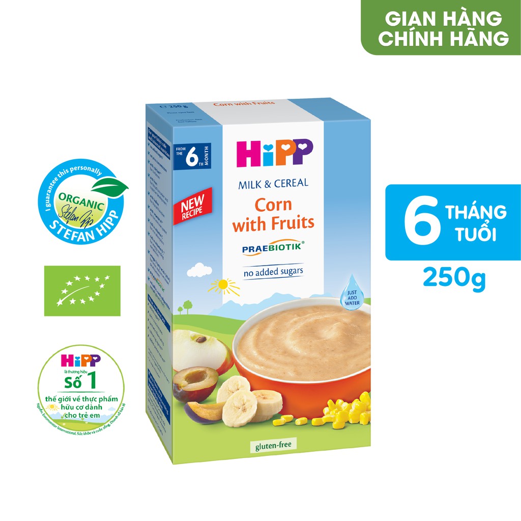 Bột Ăn Dặm Dinh Dưỡng Sữa, Hoa quả, Bắp HiPP Organic 250g. babyme