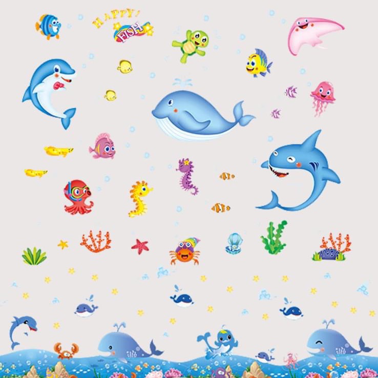 Decal tranh dán biển cả 2 bức kết hợp cho bé