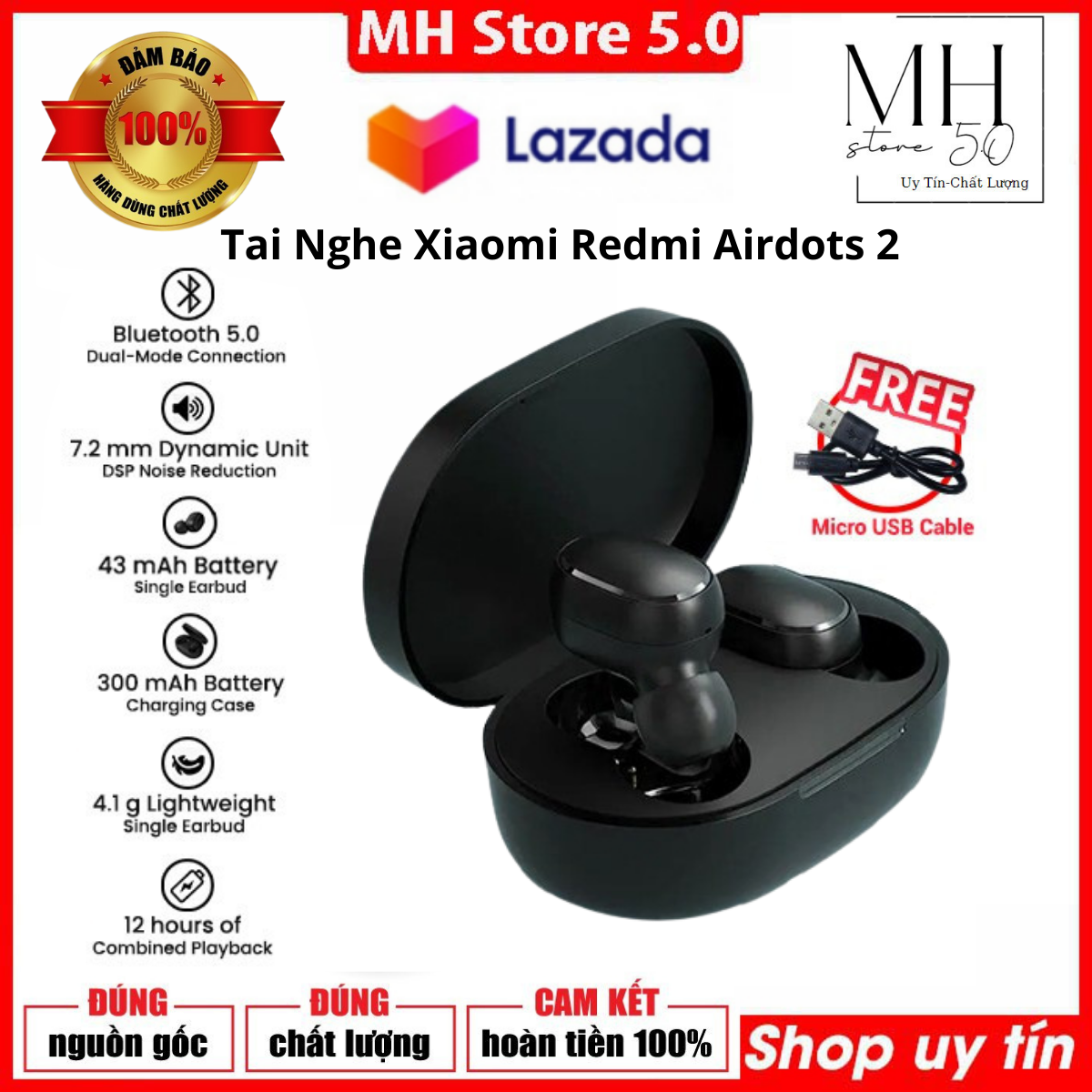 Tai nghe bluetooth xiaomi redmi airdot 2. tai nghe nhét tai không dây xiaomi redmi airdot 2 chống nước, chống ồn chủ động, đàm thoại rõ nét, công nghệ âm thanh vượt trội, pin trâu, kết nối bluetooth 5.0. bảo hành 12 tháng