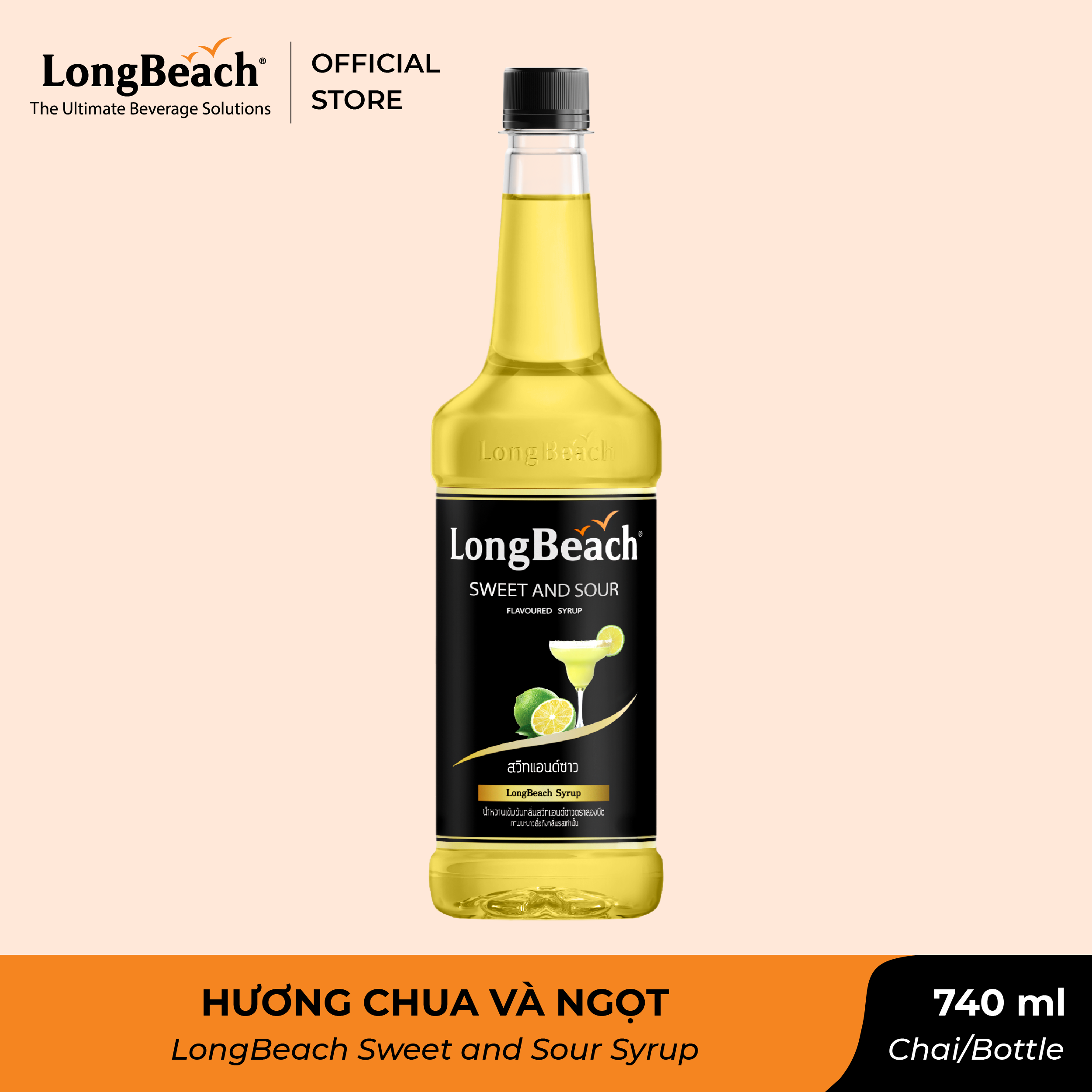 Siro Chanh Vị Chua Ngọt - LongBeach Sweet And Sour Flavoured Syrup 740ml