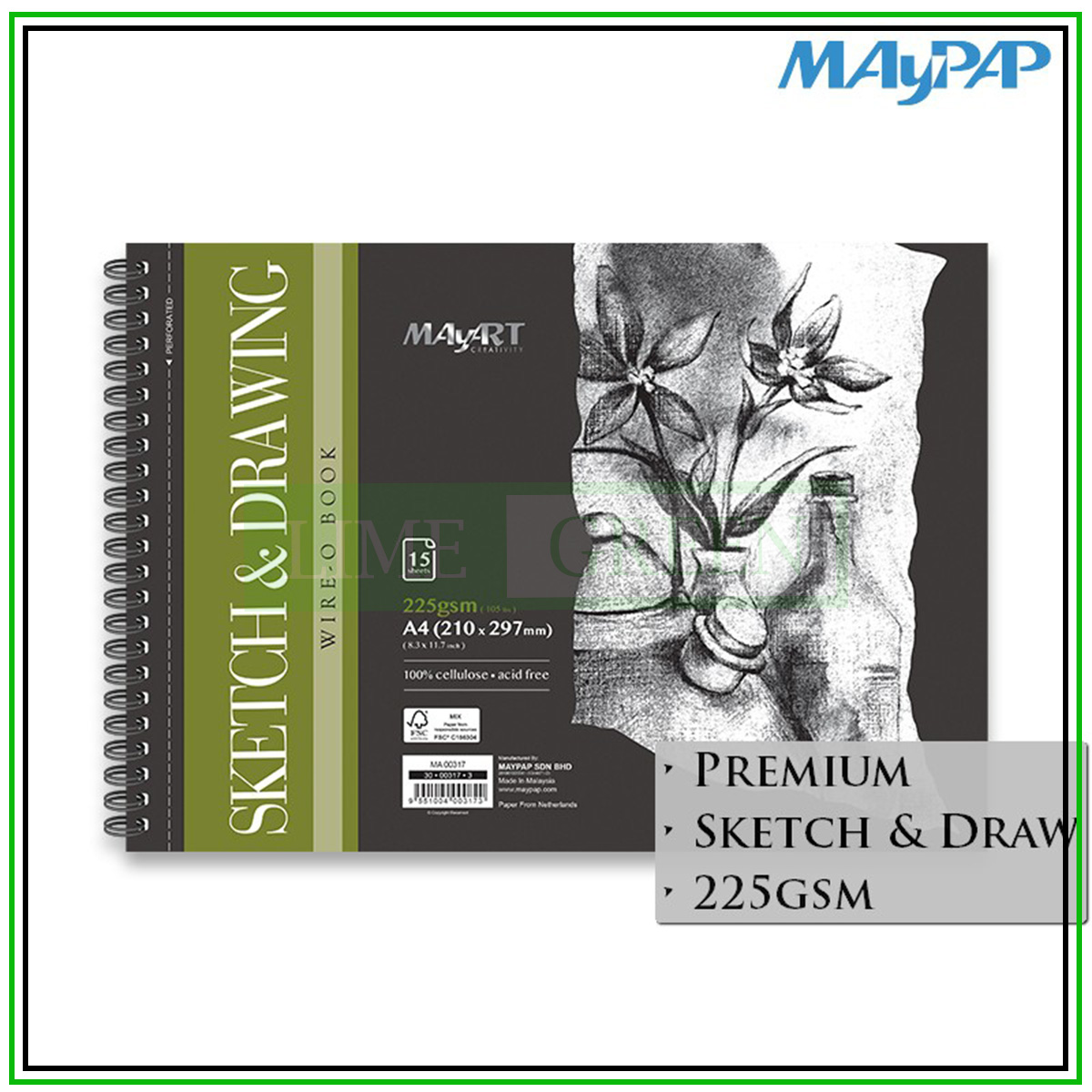 Giấy vẽ chì màu chuyên dụng MayArt Wire-O Sketch & Drawing Book A4