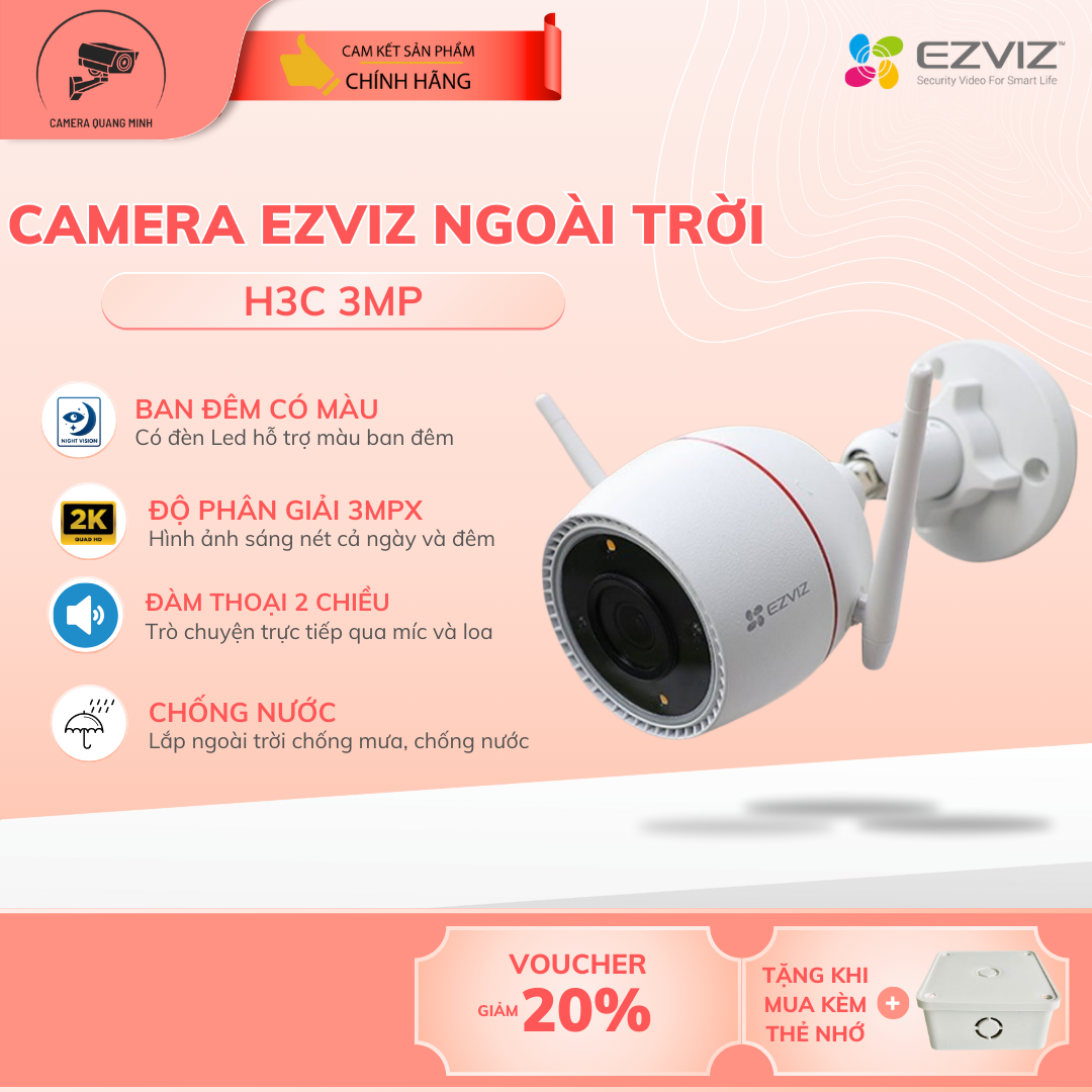 Camera Ezviz H3C 3.0MP Color có loa còi báo động có đèn màu ban đêm Ngoài trời Chống nước Chính hãng Ezviz Việt Nam