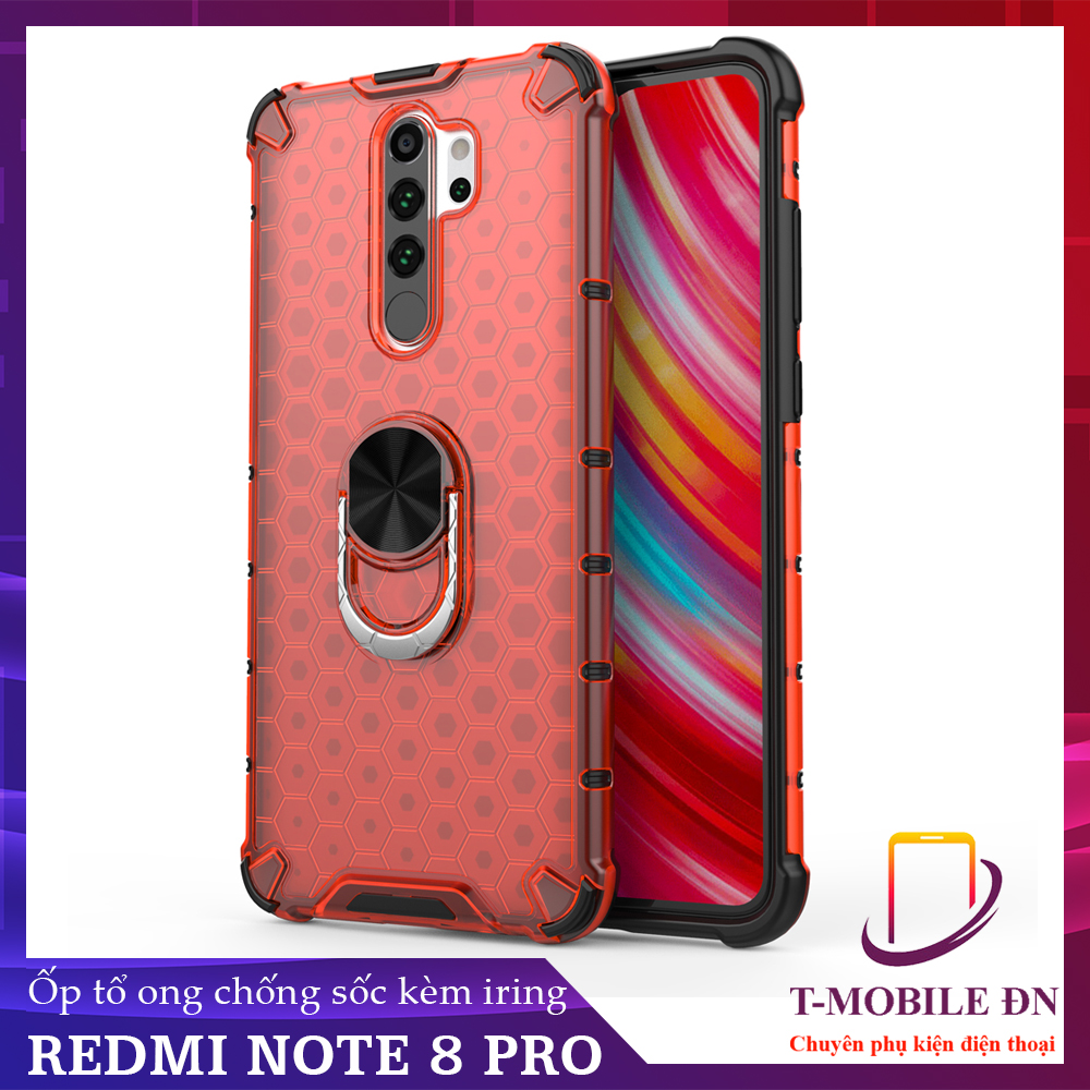 Ốp lưng Xiaomi Redmi Note 8 Pro chống sốc họa tiết tổ ong kèm nhẫn iring làm giá đỡ chống xem video