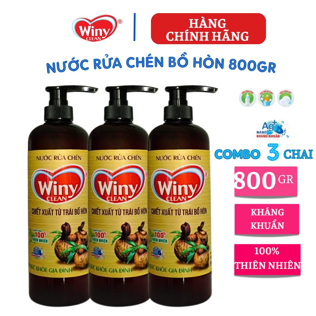 {Hàng chính hãng} Nước rửa chén Winy Clean 500gr (Combo 3 chai). Nước rửa bát hữu cơ chiết xuất từ trái bồ hòn
