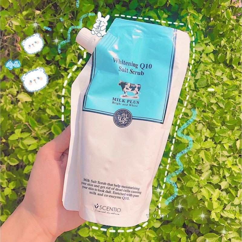 Muối Bò Scentio Milk Plus Whitening Q10 Salt Scrub 300g  Trắng Da  Tẩy Tế Bào Chết
