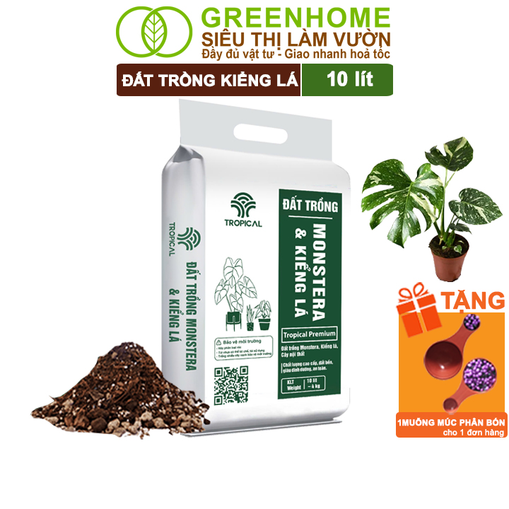 Đất Trồng Kiểng Lá Greenhome, Bao 10 Lít (3kg), Giá Thể Trộn Sẵn, Tiện Lợi Cho Monstera, Rễ Khoẻ, Thân To, Lá Dày