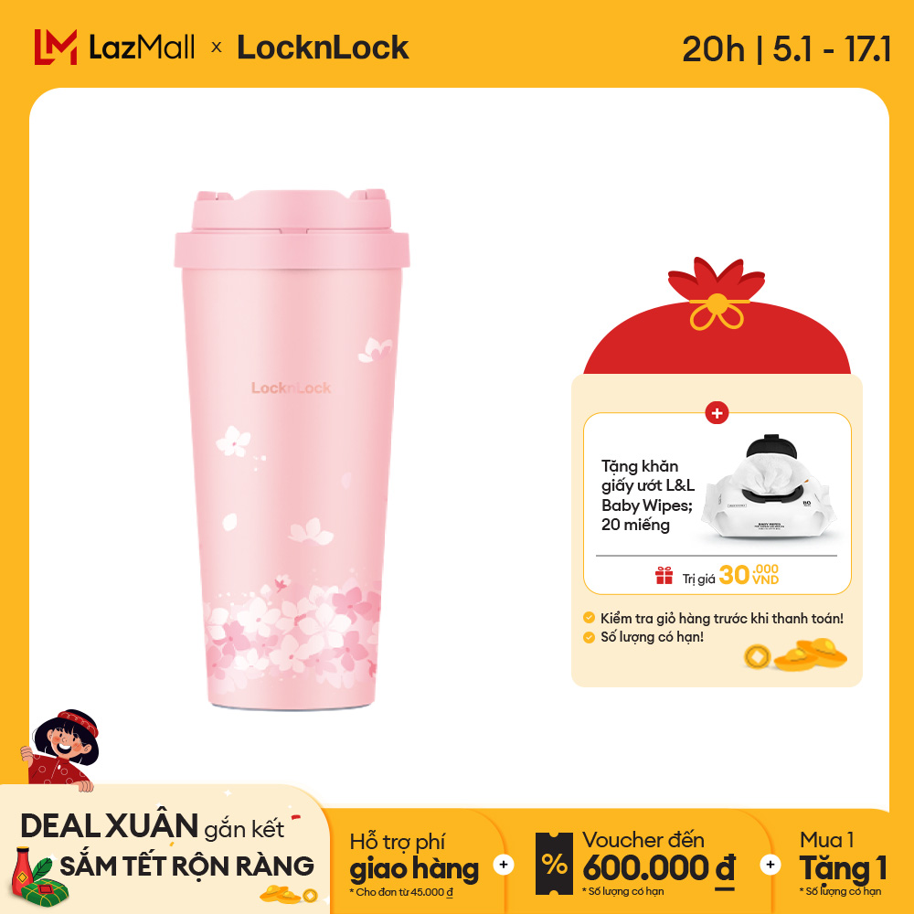 Bình giữ nhiệt Lock&Lock Energetic one-touch tumbler 550ml-400ml LHC3249 (phiên bản Peach Blossom) -