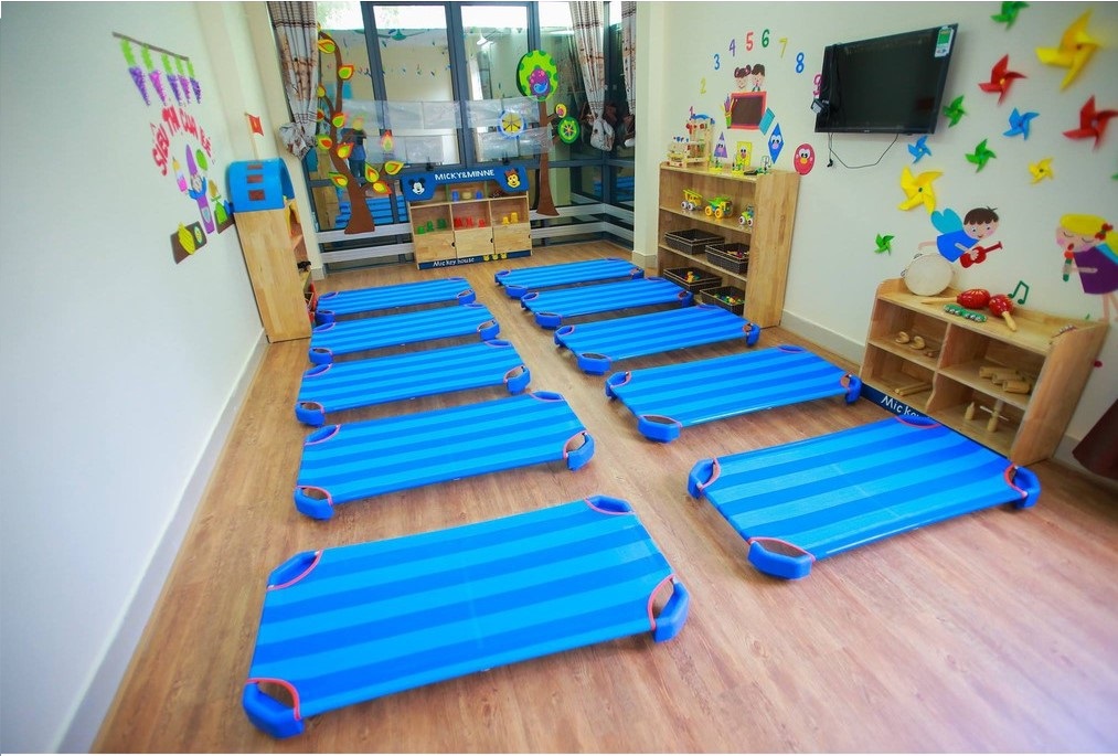 Giường lưới mầm non thoáng mát có 2 thanh đỡ lưng inox cho bé 120x60x10cm - giường lưới cho bé - giường 2 thanh trẻ em