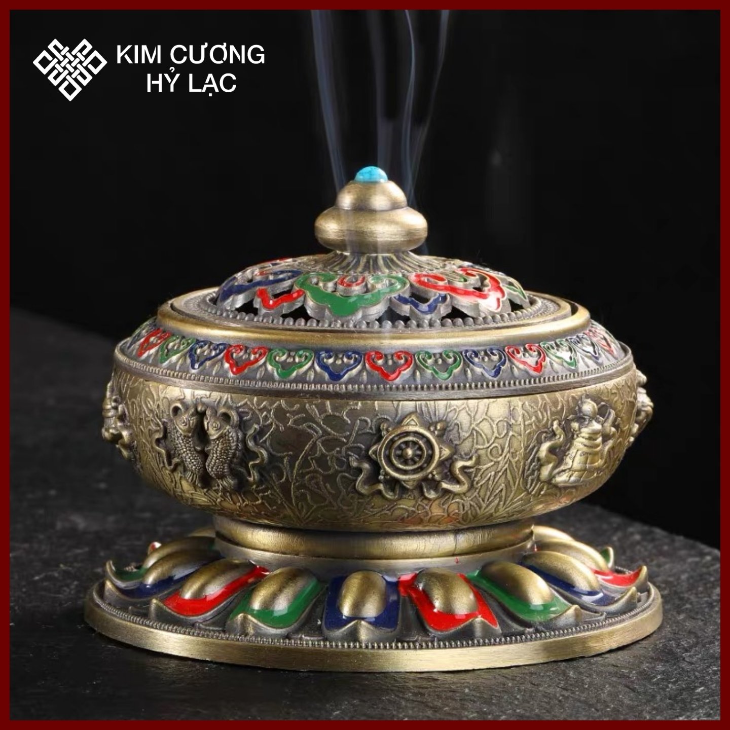 Lư hương đốt trầm Lư xông trầm khắc Bát Cát Tường may mắn