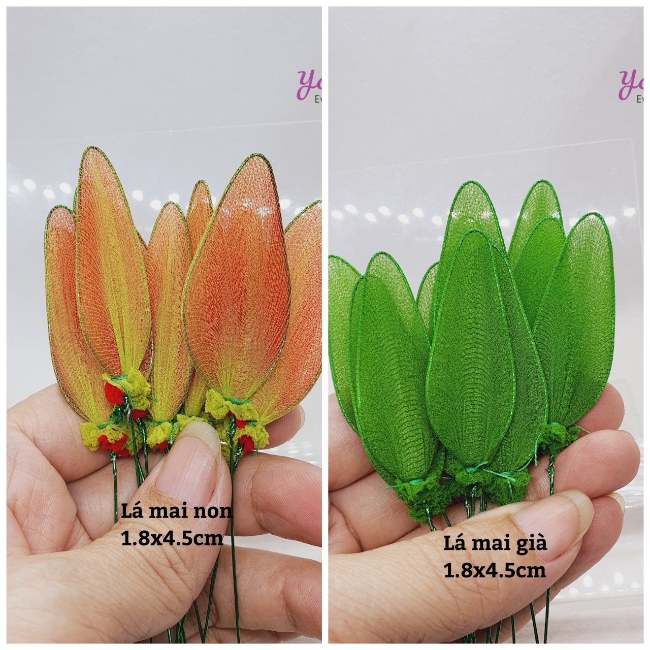 Lá hoa mai làm hoa mai bằng vải voan